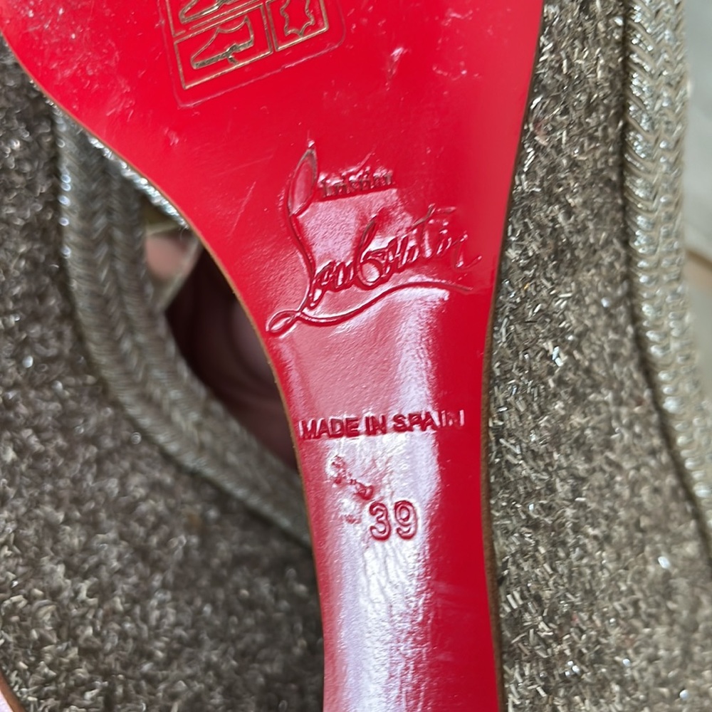 Christian louboutin almeria platine sandal espadrille glitter wedge sz 39 - Picture 9 of 10